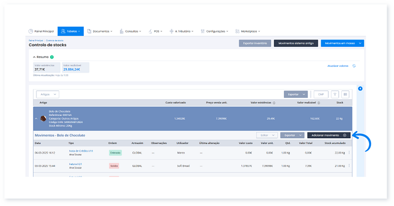 Controlar os stocks dos artigos 3