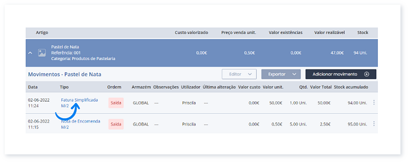 Movimente stocks a partir de documentos de transporte 2