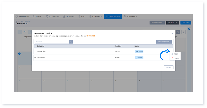 Como editar ou eliminar um evento 5