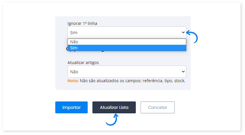 Atualizar uma tabela de preços a partir de um ficheiro XLS, XLSX ou CSV 5