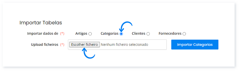 Importar categorias a partir de um ficheiro XLS, XLSX ou CSV 2