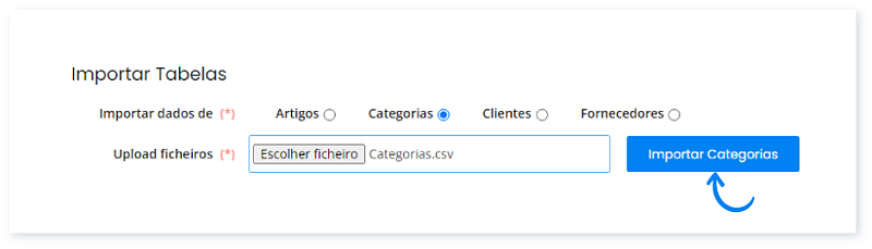Importar categorias a partir de um ficheiro XLS, XLSX ou CSV 3