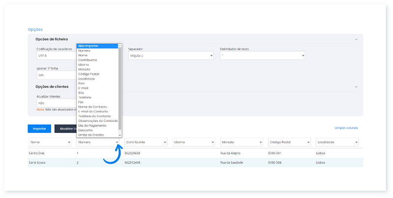 Importar clientes a partir de um ficheiro XLS, XLSX ou CSV 7