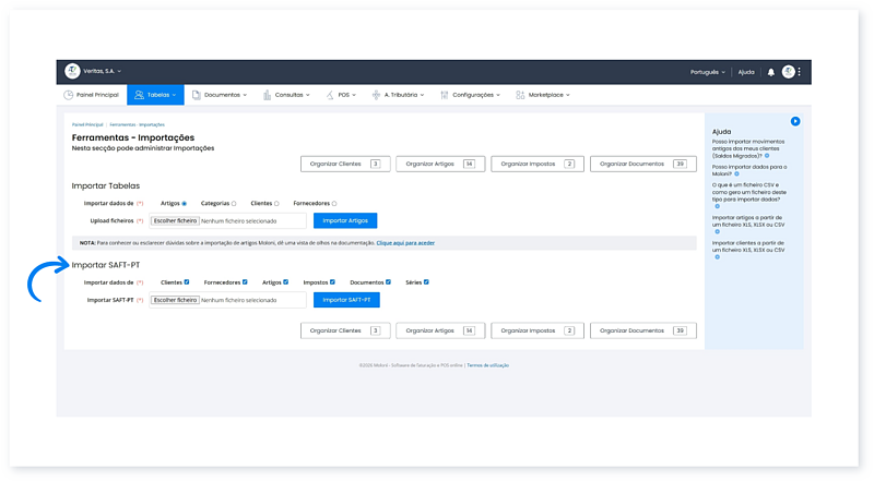 Como importar dados a partir de um ficheiro SAF-T(PT) para o Moloni? 2