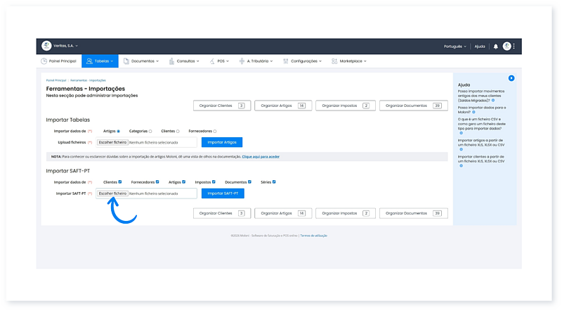 Como importar dados a partir de um ficheiro SAF-T(PT) para o Moloni? 3