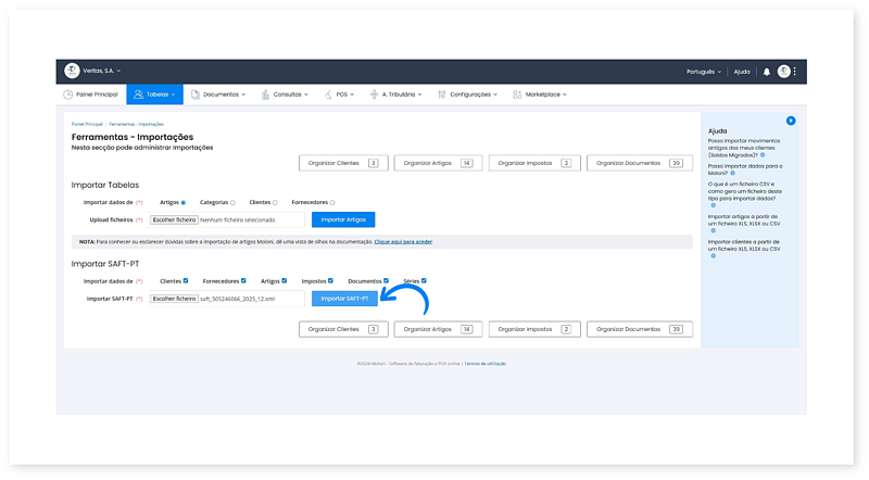 Como importar dados a partir de um ficheiro SAF-T(PT) para o Moloni? 4