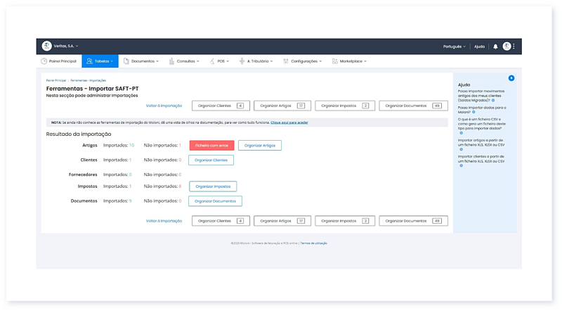 Como importar dados a partir de um ficheiro SAF-T(PT) para o Moloni? 5