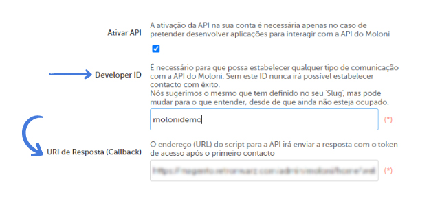 Configuração de conta e API